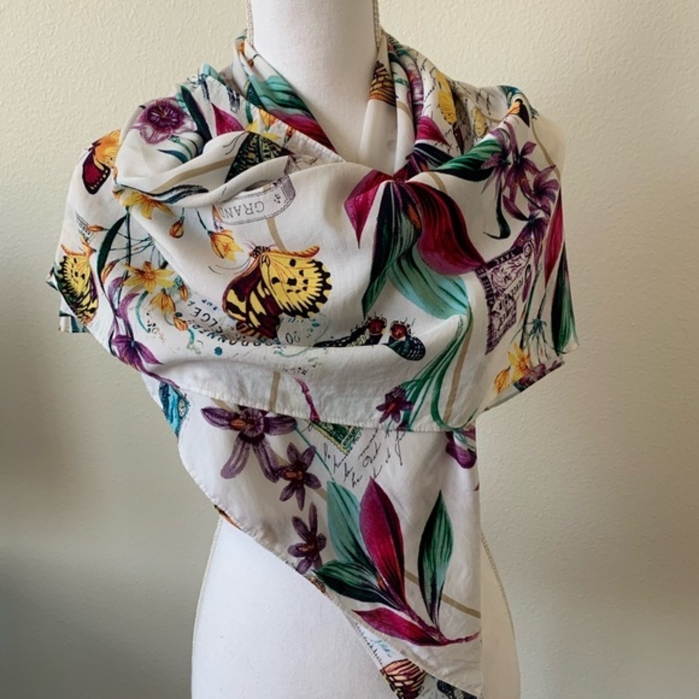 Floral and Butterfly Patterned Scarf